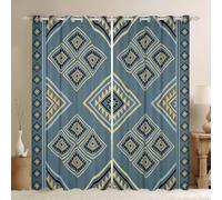 Homemissing Southwest Native Design Blackout Curtains Southwestern Geometric Darkening Drapes Tribal Thermal Insulated Shades Western Window Treatments, 2 Panels W52*L63 Light Blue