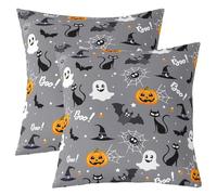 Homemissing Spooky Halloween Themed Throw Pillow Covers Set of 2 Bat Ghost Cat Cushion Case Pumpkin Lantern Decor Pillowcase Trick or Treat Indoor Outdoor Super Soft 60x60cm