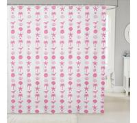 Homemissing Starfish Beach Ocean Coastal Shower Curtain for Bathroom Decor Palm Tree Whale Bath Curtain Pink Summer Sea Creatures Bathroom Accessories Waterproof Polyester Fabric 180x240cm