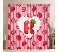 Homemissing Strawberry Blackout Curtains Personalized Initial R Darkening Drapes for Bedroom Living Room Decor Kawaii Strawberries Thermal Insulated Shades Window Treatments, 2 Panels W66*L72