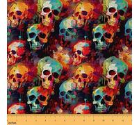 Homemissing Sugar Skull 3D Print Polyester Upholstery Fabric, Multicolor, Waterproof, 1 Yard (L36"xW58")