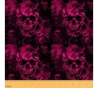 Homemissing Sugar Skull Fabric by The Yard Kids Gothic Skull Upholstery Fabric for Kids Adults Halloween Waterproof Outdoor Fabric Smokey Hot Pink Black Reupholstery Fabric 3 Yards (L276*W150cm)