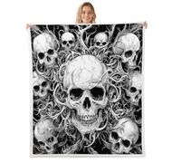 Homemissing Sugar Skull Sherpa Throw Blanket for Couch Gothic Bones Style Super Soft Cozy Fleece Goth Blanket for Winter, Plush Throw Queen 90x90Inch All Season