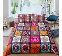 Homemissing Super King Bohemian Mandala Comforter Cover Set Girl Bohemian Style Bedding Set Colorful Grid Plaid Decoration Duvet Cover Hippie Mandala