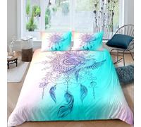 Homemissing Super King Dreamcatcher Bedding Set Bohemian Dreamcatcher Children's Bed Set Bohemian Hippie Feather Bird Duvet Cover Set Exotic Tribe Blue Green