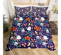 Homemissing Super King Size Cute Halloween Bedding Set for Kids Boys Girls Ghost Pumpkin Floral Comforter Cover Boo Spooky Duvet Cover Bedroom Decor Soft Lightweight Microfiber 3Pcs(No Stuffing)