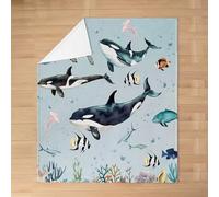 Homemissing Sweet Sea Fish Flannel Blanket Plush Fuzzy Double 60x79Inch Ocean Animal Fleece Throw Blanket for Kids Boy Girl Underwater World Cozy Blanket Octopus and Whale Couch