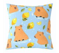 Homemissing Swimming Capybara Throw Pillow Covers 1 Pcs Summer Pool Theme Square Cushion Covers Lemon Slice Prints Pillow Case Refreshing Summer Pattern for Couch Sofa Tropical Fruit 55x55cm