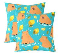 Homemissing Swimming Capybara Throw Pillow Covers Set of 2 Lemon Slice Prints Cushion Case Summer Pool Theme Decor Pillowcase Tropical Fruit Indoor Outdoor Refreshing Summer Pattern Super Soft 50x50cm