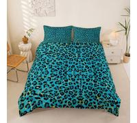 Homemissing Teal Green Leopard Print Duvet Cover King Size Wild Animal Print Bedding Set for Boys Girls Luxury Spot Comforter Cover Wild Style Bedroom Decor 3Pcs