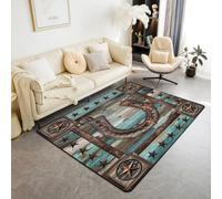 Homemissing Teal Horseshoes Living Room Rugs for Bedroom 100x150cm Kids Western Aztec Decor Carpet for Teens West Texas Star Cowboy Rustic Farmhouse Tribal Area Rug Indoor Floor Mat Room Decor