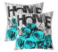 Homemissing Teal Rose Throw Pillow Covers 40x40cm Set of 2 Wooden Wood Decorative Pillowcase Romantic Flowers Pattern Cushion Cover Rustic Farmhouse Rustic Cabin Country Outdoor Pillows Covers