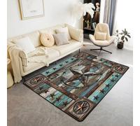 Homemissing Teal West Texas Star Area Rug 100x150cm Western Aztec Living Room Rugs for Bedroom for Kids Decor Cowboy Rustic Farmhouse Tribal Exotic Style Decor Carpet Indoor Floor Mat Room Decor