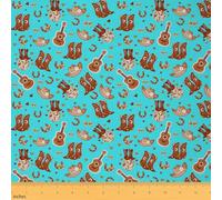 Homemissing Teal Western Aztec Fabric by The Yard Wild Cowboy Boots Hat Upholstery Fabric for Chairs 3 Yards (L276*W150cm) Horseshoes Guitar Rustic Tribal Cow for Home DIY, Waterproof Indoor Outdoor