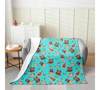 Homemissing Teal Western Aztec Fleece Throw Blanket Kids Wild Cowboy Boots Hat Flannel Blanket Plush Fuzzy Double 60x79Inch Horseshoes Guitar Rustic Farmhouse Tribal Cow for Bed Chair Living Room