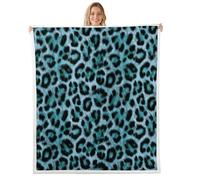 Homemissing Teel Leopard Print Sherpa Throw Blanket for Couch Black Wild Safari Super Soft Cozy Fleece Cheetah Fur Wildlife Blanket for Winter, Plush Throw Double 60x79Inch All Season
