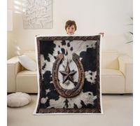 Homemissing Texas Star Print Sherpa Throw Blanket for Couch Country Rustic Western Super Soft Cozy Fleece Cow Fur Print Blanket for Winter, Plush Throw Single 50x60Inch All Season