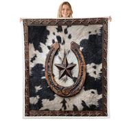 Homemissing Texas Star Print Sherpa Throw Blanket for Couch Country Rustic Western Super Soft Cozy Fleece Cow Fur Print Blanket for Winter, Plush Throw Queen 90x90Inch All Season