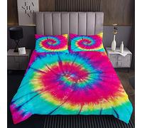 Homemissing Tie Dye Quilted Bedspread for Girls Women Kids Bright Boho Trippy Tie Dye Quilted Coverlet Room Decorative Bohemian Gypsy Coverlet Set Chic Luxury Quilted Double Size 3Pcs