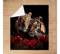 Homemissing Tiger 3D Print Fleece Throw Blanket Rose Tiger Flannel Blanket Plush Fuzzy Animal Print for Bed Couch Chair Living Room Safari Animal Queen 90x90Inch Bedroom Decor
