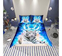 Homemissing Tiger Duvet Cover Wild Animal Bedding & Linen Blue Galaxy Bedding Set For Kids Wildlife Safari Cat Bedding & Linen Ultra Soft Double Size Bedclothes Zipper