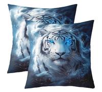 Homemissing Tiger Square Cushion Covers Set of 2 40x40cm Safari Cat Print Reversible Throw Pillow Covers Wildlife Pillow Covers Home Decor Wild Animal Throw Pillowcases for Sofa Couch Chair