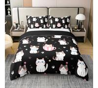 Homemissing Toddler Cat Comforter Cover Set for Kids Boys Girls Cats Bedding Set Cute Cartoon Design Duvet Cover 100% Cotton Cute Kitten Bedspread Cover Animal Black Single