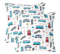Homemissing Tramcar Throw Pillow Covers Set of 2 Cartoon Car Decorative Pillowcase Wired Trolley Car Cushion Covers for Sofa Couch Bed Cushion Case Home Decor 40x40cm