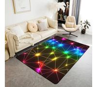 Homemissing Triangle Retro Neon Area Rug 100 * 150cm For Kids Boys Girls Teens Rainbow Laser Pattern Living Room Rugs Colorful Stripes Accent Rug（No Glitter）