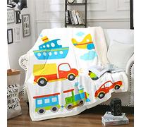 Homemissing Truck Fleece Throw Blanket Kids Cartoon Drawn Cars Monster Trucks Fleece Throw Blanket Boys Girls Teens Yellow Blue Red Machinery Cars Fuzzy Blanket for Sofa Bed,Double 60x79 Inch