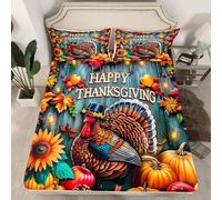Homemissing Turkey Fitted Sheet Single Size for Kids Boys Girls Fall Pumpkin Bed Sheets Set 16" Deep Pocket Soft Breathable Thanksgiving Decor Bedding with 1 Pillowcase Happy Fall Y'all Room Decor