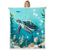 Homemissing Turtle Sherpa Throw Blanket for Couch Beach Sea Turtle Super Soft Cozy Fleece Holiday Blanket for Winter, Plush Throw Underwater Animals Baby 30x40Inch All Season