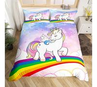 Homemissing Unicorn Bedding Set Super King Bed Set for Girls Cute Rainbow Unicorn Duvet Cover Kids Galaxy Constellation Toddler Comforter Cartoon Reversible Stars Comforter Cover 3Pcs