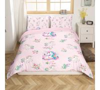 Homemissing Unicorn Duvet Cover Set Super King Size Princess Girl Bedding Set Floral Flower Kawaii Rainbow Duvet Cover with 2 Pillowcases Rainbow Pink