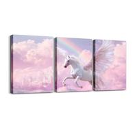 Homemissing Unicorn Glitter 3 Piece Canvas Wall Art 40X30cm For Living Room Bedroom Decor Fairy Castle Wall Decorations Dreamy Horse Printed Artwork Posters Magical Unicorn