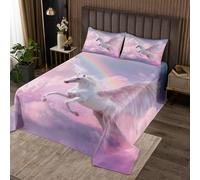 Homemissing Unicorn Glitter Bedspread 2 Pieces Single Size Fairy Castle Coverlet Set Soft Cozy Dreamy Horse Printed Lightweight Bedspread Coverlet for All Season With 1 Pillowcase Magical Unicorn
