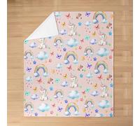 Homemissing Unicorn Print Cozy Blanket Girl Rainbow and Flowers Flannel Blanket Plush Fuzzy Queen 90x90Inch Pink Soft Unicorn Horse Fleece Throw Blanket
