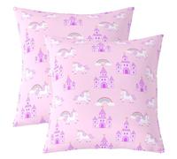 Homemissing Unicorn Throw Pillow Covers Set of 2 Purple Castle Cushion Covers Heart Rainbow Pillow Case for Couch Sofa Dreamy Horse Printed Cushion Case Kids Boys Girls Bedroom Decor 60x60cm