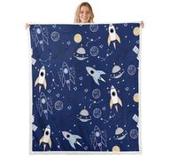 Homemissing Universe Planets Fleece Throw Blanket Baby 30x40Inch Space Rocket Print Plush Sherpa Blanket for Bed Sofa Couch Galaxy Bedroom Decor Blue Outer Space Room Decor