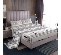 Homemissing Vintage Fish Bed Sheets Set King Size Wild Pine Tree Bed Set for Kids Boys Girls Aztec Bohemian Stripe Sheet Set Light Brown,1 Fitted Sheet+2 Pillow Sham+1 Flat Sheet