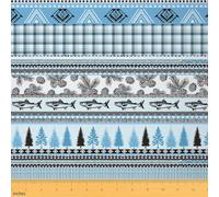 Homemissing Vintage Fish Fabric by The YardWild Pine Tree Upholstery Fabric for ChairsAztec Bohemian Stripe for Home DIY Projects Blue Black Decorative Waterproof 3 Yards (L276*W150cm)