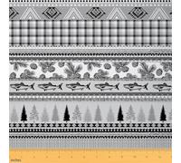 Homemissing Vintage Fish Fabric by The YardWild Pine Tree Upholstery Fabric for ChairsAztec Bohemian Stripe for Home DIY Projects Grey Black Decorative Waterproof 5 Yards (L460*W150cm)