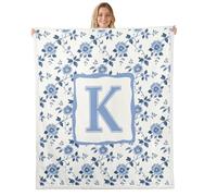 Homemissing Vintage Floral Sherpa Throw Blanket for Couch Initial letter K Super Soft Cozy Fleece Spring Flower Blanket for Winter, Plush Throw Single 50x60Inch All Season