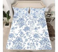 Homemissing Vintage Flower Fitted Sheet Double Size Romantic Botanical Floral Printed Fitted Bedding Set Flowers Pattern Fitted Sheet with 2 Pillowcases Garden Plants Design Bedroom Decor