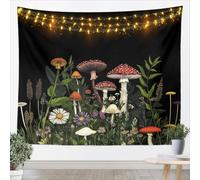 Homemissing Vintage Mushroom Tapestry Floral Wall Art Fern Plants Botanical Wall Hanging Blanket for Living Room Whimsical Floral & Mushroom Cottage Design Home Decor Medium 51x59 Inch Carbon Black