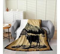Homemissing Water Buffalo Lodge Fleece Throw Blanket Double 60x79Inch Kids Cabin Country Farmhouse Flannel Blanket Plush Fuzzy for Boys Girls Teens Rustic Wild Animal All Season Beige Brown