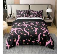 Homemissing Watercolor Bow Duvet Cover 100% Cotton Double Size Cute Bowknot Bedding Set for Boys Girls Dreamy Princess Style Comforter Cover Bedroom Decor 3Pcs Zipper Closure With 2 Pillowcases