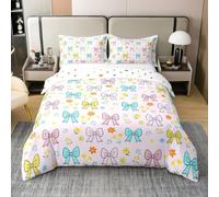 Homemissing Watercolor Bow Duvet Cover 100% Cotton Single Size Cute Bowknot Bedding Set for Boys Girls Dreamy Princess Style Comforter Cover Bedroom Decor 2Pcs Zipper Closure With 1 Pillowcase
