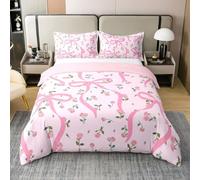Homemissing Watercolor Bow Duvet Cover 100% Cotton Super King Size Boys Girls Cute Bowknot Bedding Set Breathable Soft Dreamy Princess Style Comforter Cover 3Pcs Bedroom Decor Zipper Closure