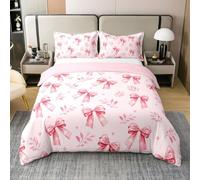 Homemissing Watercolor Bow Duvet Cover 100% Cotton Super King Size Boys Girls Dreamy Princess Style Bedding Set Breathable Soft Cute Bowknot Comforter Cover 3Pcs Bedroom Decor Zipper Closure
